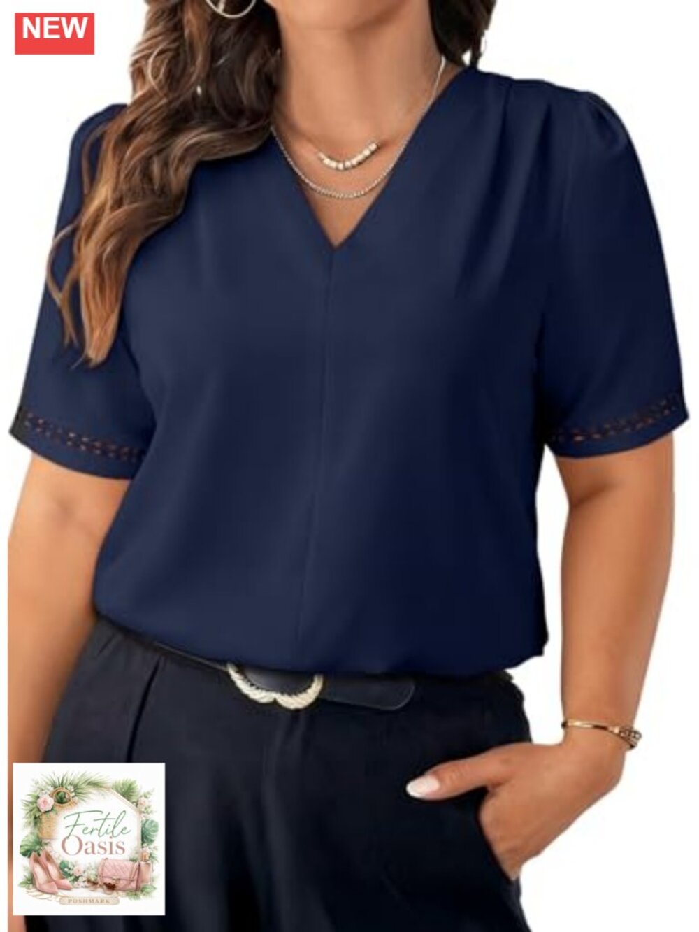 Women's Plus Size Dressy Chiffon Blouse V-Neck Short Sleeve Business Work